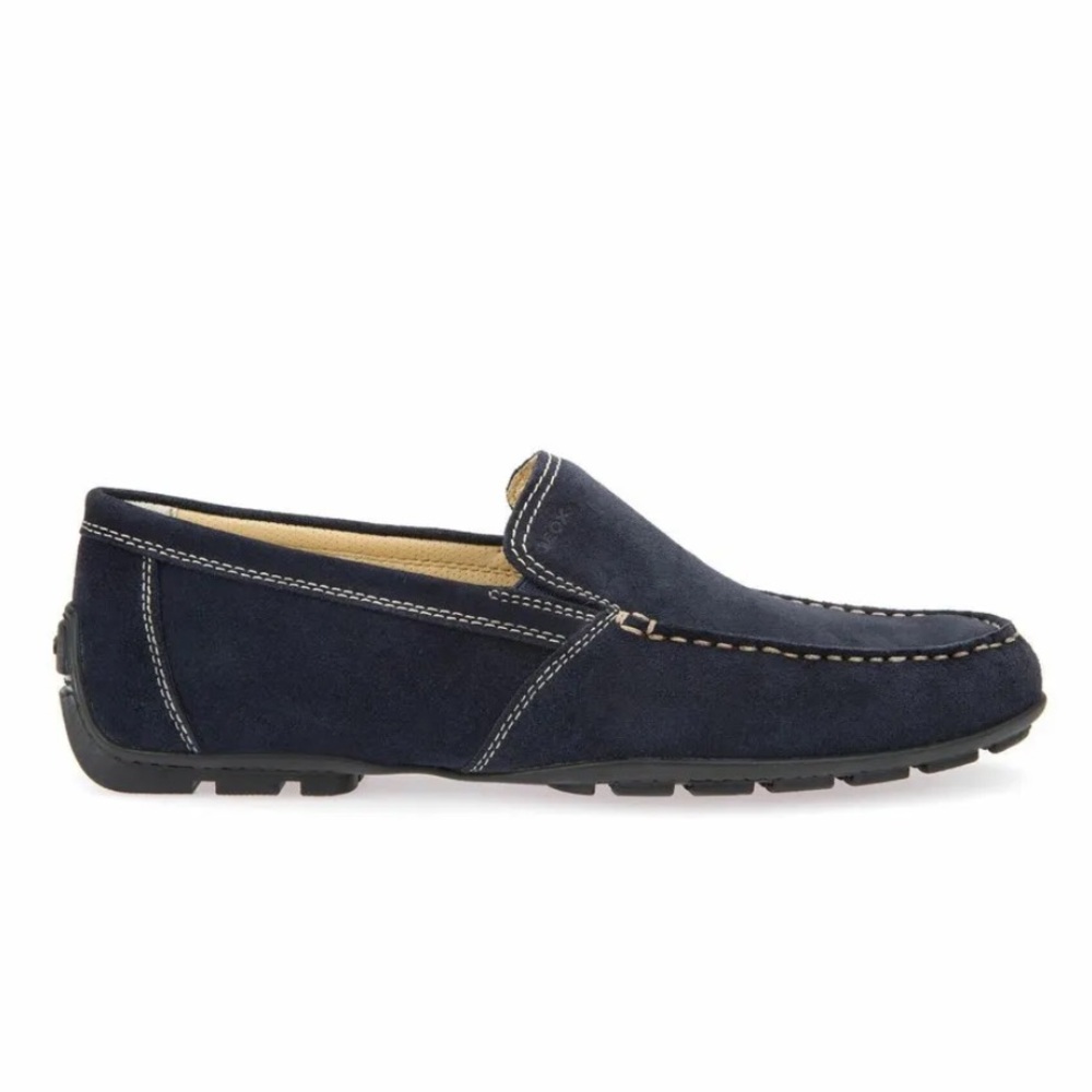 Geox Moner Suede Loafers Cushioned Footbed, Rubber Sole Navy Blue Sz 43 (12.5)